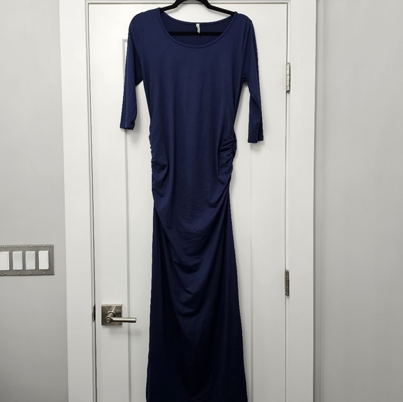 Mother Bee Maternity | Navy Ruched Scoop Neck Maternity Maxi Dress Size Small - Picture 4 of 8